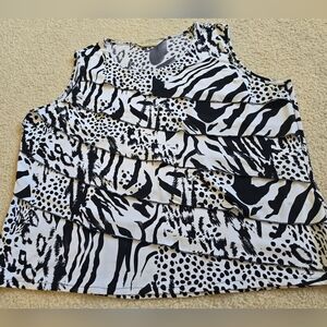 🌈Allison Daley 2X Animal Print Sleeveless Blouse Black & White